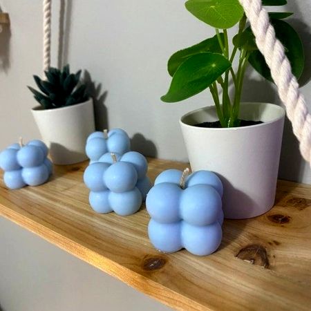 Handcrafted Soy Wax Blue Bubble Candle Set of 4